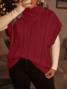 SHEIN LUNE Kích thước lớn Xoắn Dan Áo cao cổ Áo len vest - Đỏ - Xem 5