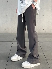 Men's Fashionable All-match Casual Solid Color Long Pants - Dark Grey - View 1