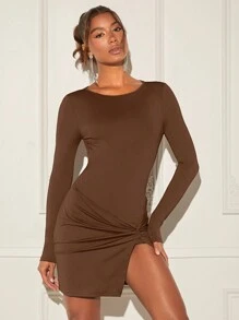 SHEIN BAE 女性連衣裙 - 咖啡棕 - 查看 1