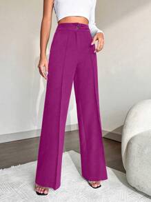 Pantalones De Traje Rectos Y Con Bolsillos Para Mujer
