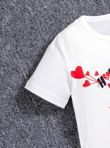 SHEIN Tricou casual cu gât rotund, îmbrăcăminte de vară la modă și sport, Ziua Îndrăgostiților