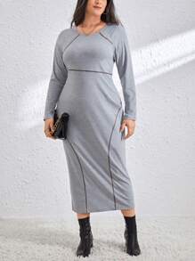 SHEIN Essnce Abito Plus Con Cuciture A Contrasto - Grigio - Visualizzare 1