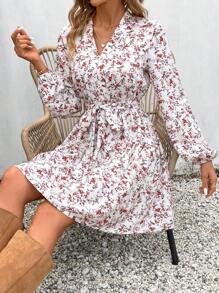 SHEIN VCAY 女款燈籠袖束搭配小花印花洋裝 - 彩色 - 查看 6