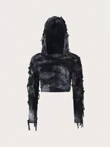 EgrlEra Tie-Dye Distressed Hoodie Y2K Outfit  - Black - View 1