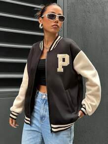 SHEIN Unity 女款字母拼接學院風棒球夾克 - 彩色 - 查看 1