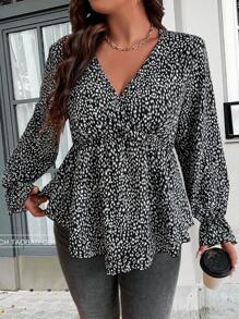 SHEIN Franclia 加大尺碼襯衫 - 黑與白 - 查看 1