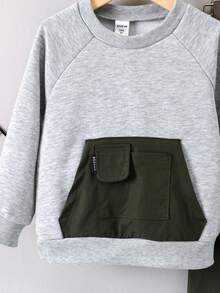 SHEIN 男童拼色插肩袖运动衫和纯色运动裤两件套 - 彩色 - 查看 3