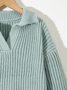 SHEIN Cô gái Tween Cổ áo Polo Áo len - Màu xanh Bạc hà - Xem 5