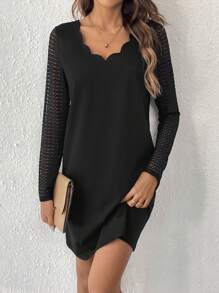 SHEIN Frenchy Vestido De Encaje Con Parches Y Ribete De Encaje Festoneado - Negro - Ver 2