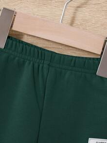 SHEIN 嬰兒男童純色拼接套頭套裝毛衣和褲子兩件套 - 墨綠色 - 查看 3