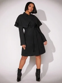 SHEIN SXY Năm mới Của phụ nữ Đen Len Áo choàng Đến - màu đen - Xem 1