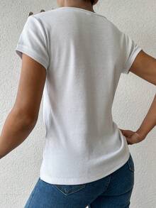 Cottnline Button Detail Batwing Sleeve Tee - White - View 2