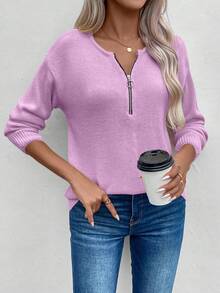 EMERY ROSE Women's Half-zipper Pullover Sweater - Purple - View 4