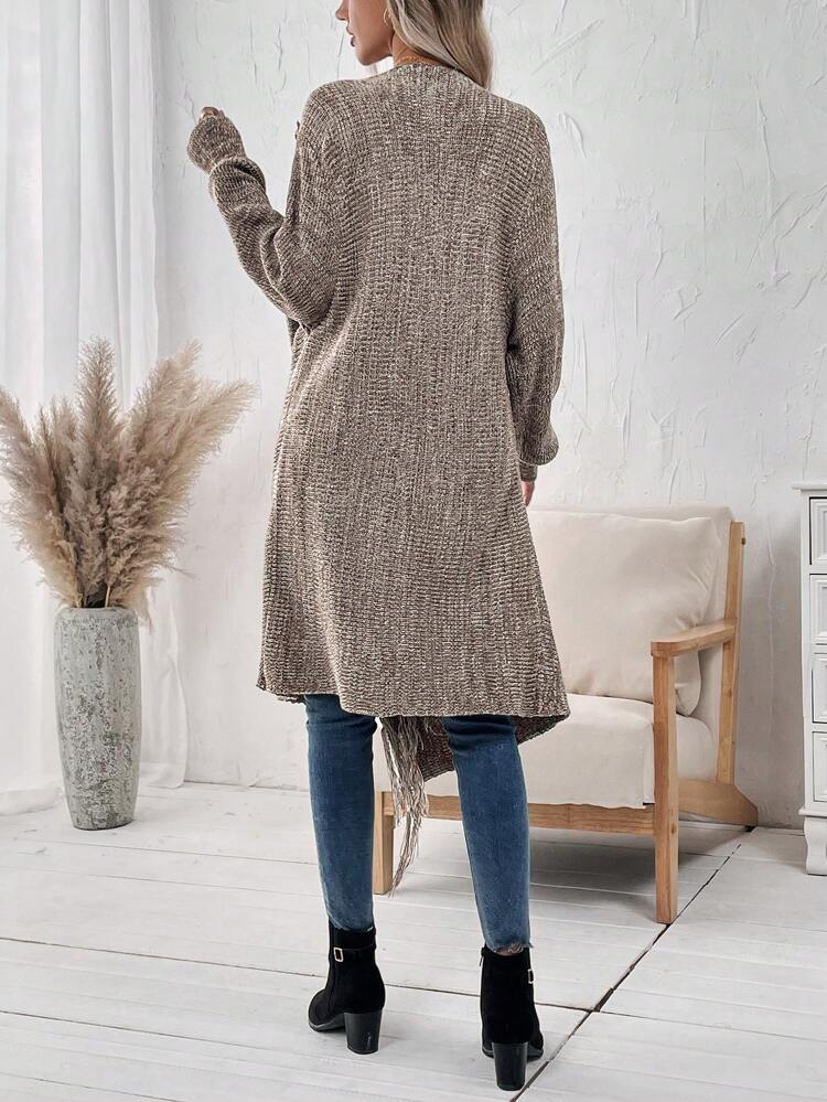 Women'S Drape Neck Fringe Hem Cardigan