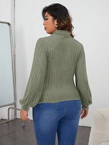 SHEIN Privé 大碼露肩半高領燈籠袖t恤 - 薄荷綠 - 查看 2