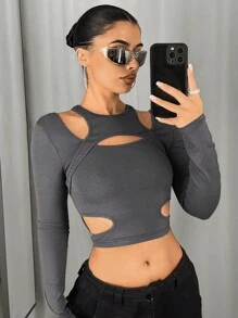 SHEIN ICON T恤 - 灰色 - 查看 1