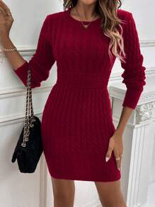 SHEIN Essnce Fashionable Women's Sweater Dress - Burgundy - View 4