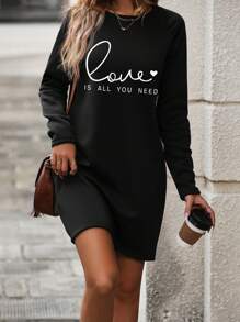SHEIN LUNE Slogan Graphic Tee Dress - Black - View 1