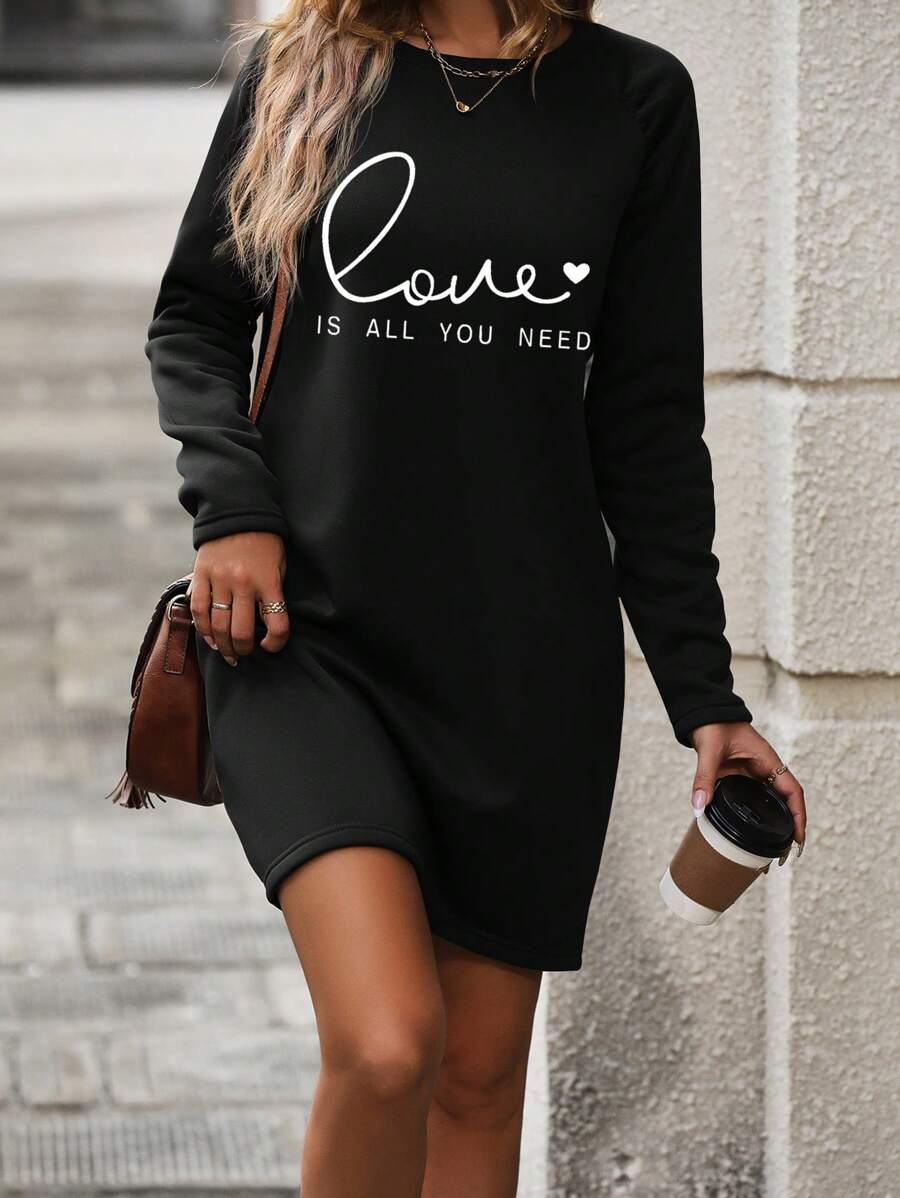 SHEIN LUNE Slogan Graphic Tee Dress - Black - View 1