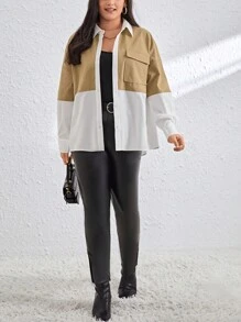 SHEIN Essnce Women'S Plus Size Medela Wearing Color Block Loose Fit Versatile Shirt - Multicolor - View 5