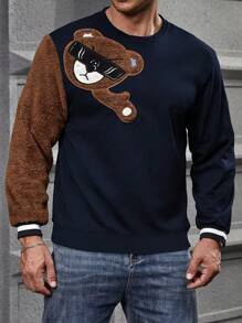 Manfinity Homme Cartoon Bear Pattern Long Sleeve Men'S Plus Size Sweatshirt - Multicolor - View 4