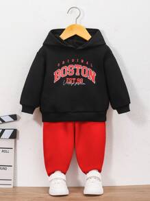 SHEIN Đứa bé trai Đồ họa Chữ cái Áo Hoodie & Quần thể thao - Nhiều màu - Xem 1