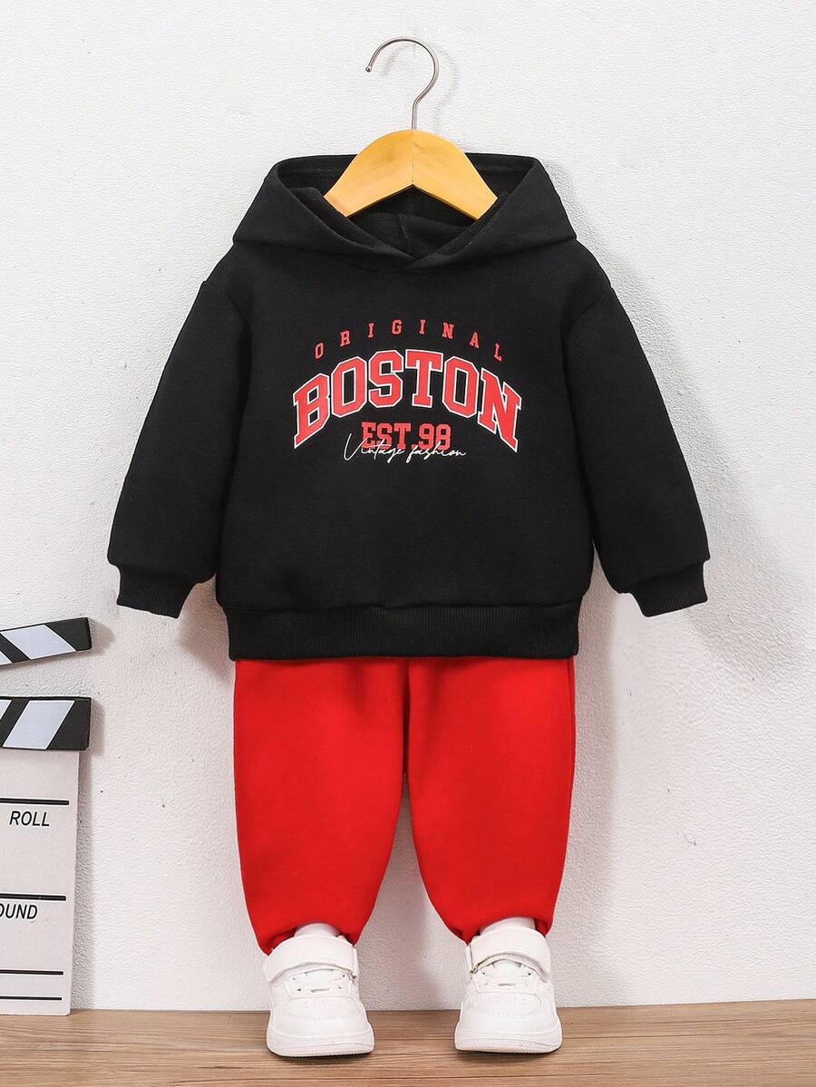 SHEIN Đứa bé trai Đồ họa Chữ cái Áo Hoodie & Quần thể thao - Nhiều màu - Xem 1