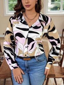SHEIN Essnce Camisa De Talla Grande Con Estampado Completo - Multicolor - Ver 7