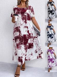 SHEIN LUNE Của phụ nữ Kích thước lớn In Đầm - Màu Đỏ Sâu - Xem 1