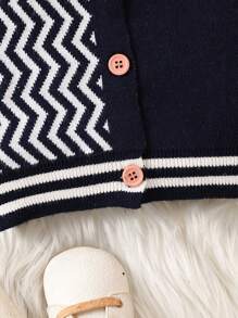 Baby Boys' Z-shaped Pattern Bear Patch Cardigan With Front Snap, Gray