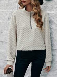 SHEIN LUNE Half Zip Drop Shoulder Sweatshirt - Apricot - View 4