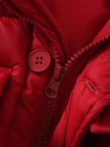 Young Boy Red Hooded Padded Coat For Autumn And Winter - Red - View 3