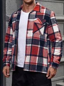 Extended Sizes Men Plus Plaid Flap Pocket Jacket - Multicolor - View 3