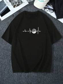 Manfinity Homme Men's Plus Size Moon Printed T-shirt - Black - View 5