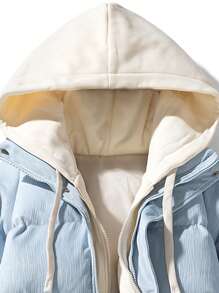 Men's Winter 2 In 1 Hooded Warm -Padded Coat, Warming - Blue - View 5