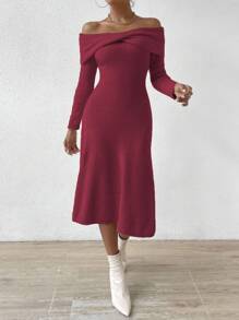 Chiquease Twist Front A-Line Sweater Dress - Hot Pink - View 5