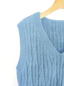 Flirla Hơn Xoắn Dan Áo len vest - Màu xanh nhạt - Xem 3