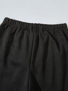 Teen Boy 2pcs Mountain Print Elastic Waist Sweatpants - Black and White - View 8