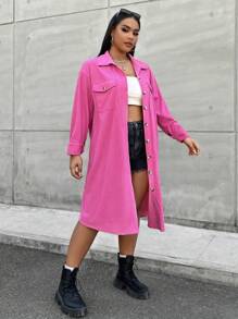 Flirla Hơn Thả vai Chi tiết về Flap áo - Màu Hồng Tươi - Xem 4