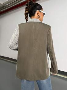 SHEIN Unity 尖翻領單排扣格紋西裝外套 - 棕色 - 查看 4