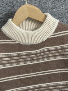 SHEIN Tween Boy Striped Pattern Sweater - Brown - View 5