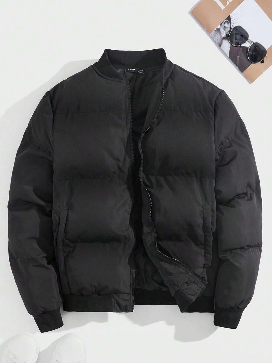 SWAVVY Áo khoác đệm cổ bóng chày túi xéo cho nam - màu đen - Xem 1
