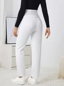 SHEIN 孕婦素色牛仔褲 - 白色 - 查看 2