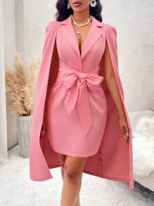 SOLERSUN 翻領斗篷袖前打結連身裙 - 粉色 - 查看 5