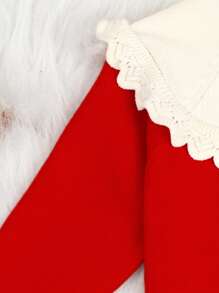 Cardigan Bayi Perempuan Ruffle Tombol Depan Blok Warna - Merah - View 4
