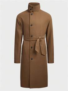 Manfinity Homme Men Lapel Neck Overcoat - Mocha Brown - View 8