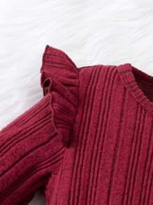 SHEIN Cô Gái Trẻ Giải trí Viền Ruffle Áo thun Quần Bộ đồ - Màu Đỏ Sâu - Xem 6