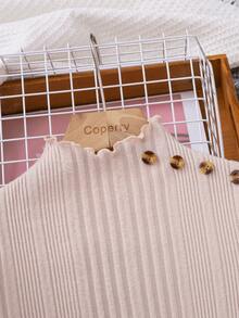 SHEIN Teen Girl高領充氣袖t卹&不對稱下擺配腰帶半裙