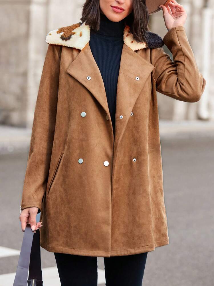 Women'S Lapel Collar Double Breasted Regular Fit Coat