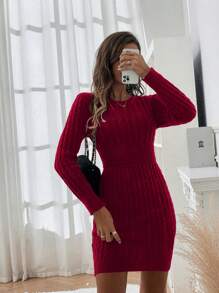 SHEIN Essnce Fashionable Women's Sweater Dress - Burgundy - View 6